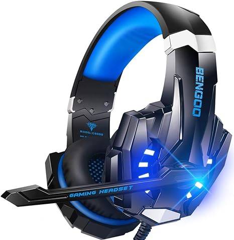 BENGOO G9000 Stereo Gaming Headset for PS4 PC Xbox One PS5 Controller, noise-cancelling microphone, bass surround sound, budget gaming headset, LED lighting