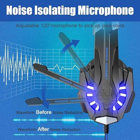 BENGOO G9000 Stereo Gaming Headset for PS4 PC Xbox One PS5 Controller, noise-cancelling microphone, bass surround sound, budget gaming headset, LED lighting